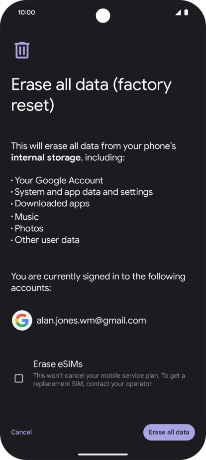 Press Erase all data.