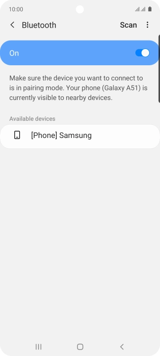 Press the required Bluetooth device and follow the instructions on the screen to pair the device with your phone.