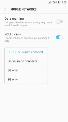 Press the required network mode.