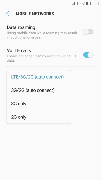 Press the required network mode.