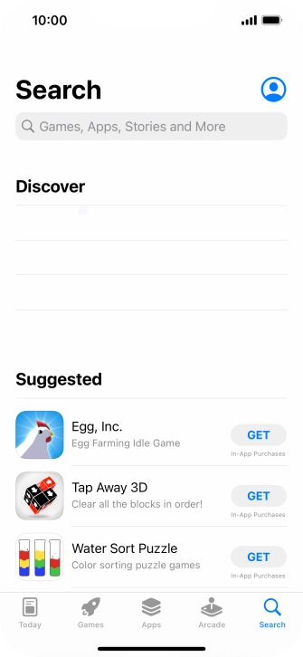 Press the search field and key in the name or subject of the required app.