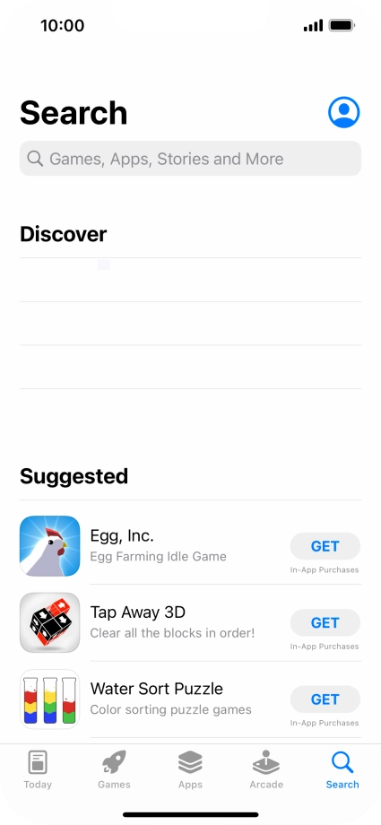 Press the search field and key in the name or subject of the required app.