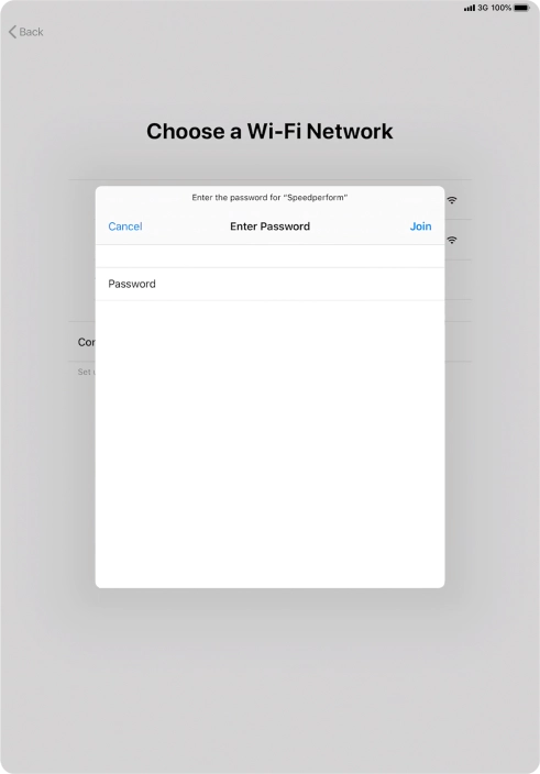 Key in the password for the Wi-Fi network and press Join.