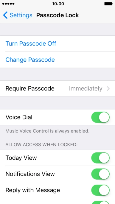 Press Turn Passcode Off and key in the phone lock code.