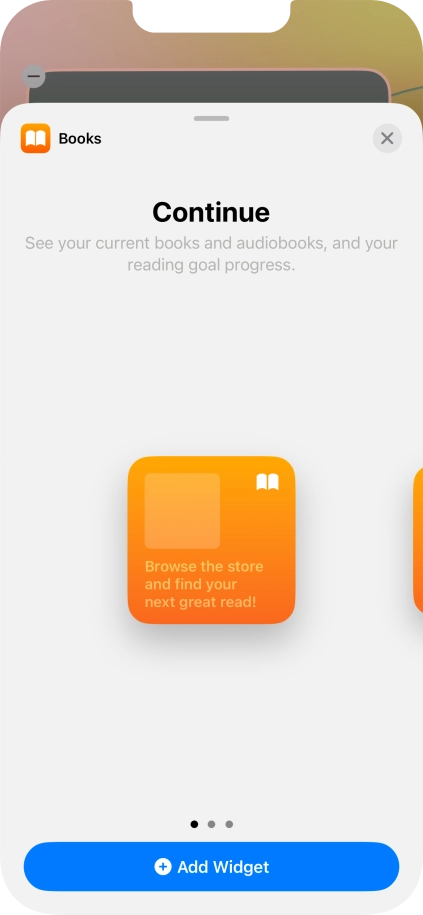Slide your finger right or left on the screen to select the required widget size.