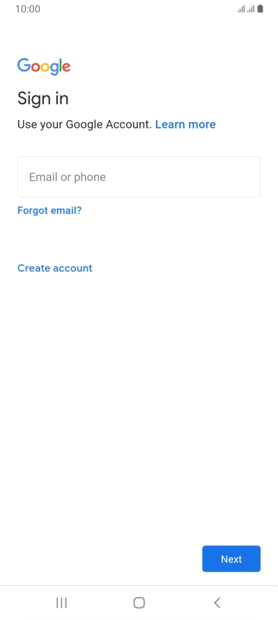 If you don't have a Google account, press Create account and follow the instructions on the screen to create an account.