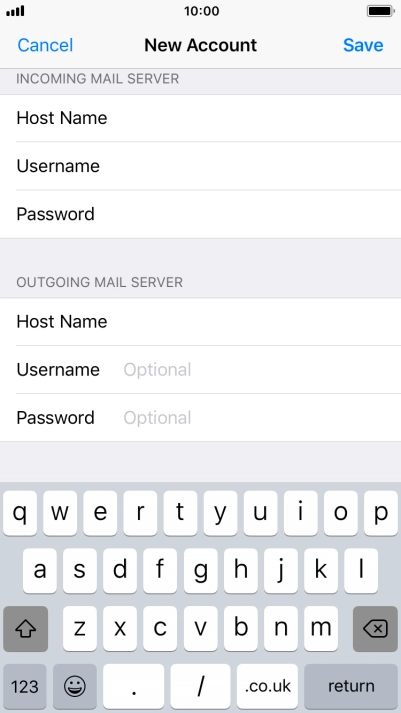Press Username and key in the username for your email account. Please note that if you're using Vodafone's outgoing server, leave the username field empty.