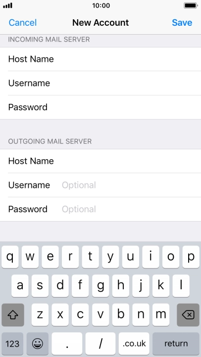 Press Username and key in the username for your email account. Please note that if you're using Vodafone's outgoing server, leave the username field empty.