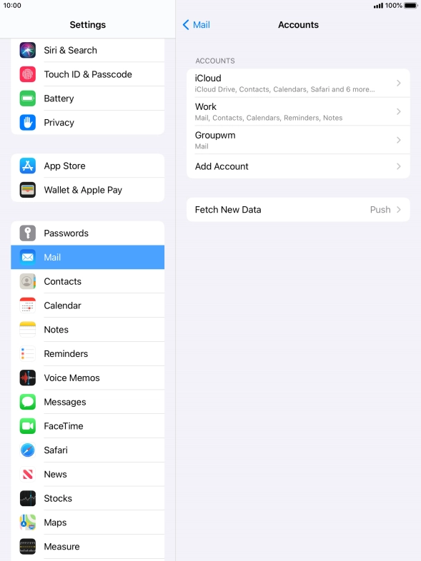 Press the name of the email account you've just set up.