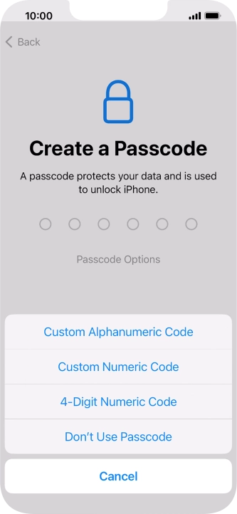 Follow the instructions on the screen to turn on use of phone lock code or press Don't Use Passcode.
