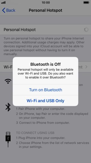 If Wi-Fi is turned on, press Wi-Fi and USB Only.