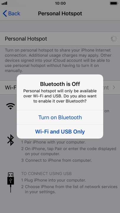 If Wi-Fi is turned on, press Wi-Fi and USB Only.