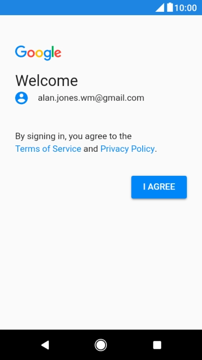 Press I AGREE and follow the instructions on the screen to select settings for your Google account.
