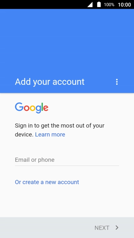 If you don't have a Google account, press Or create a new account and follow the instructions on the screen to create an account.