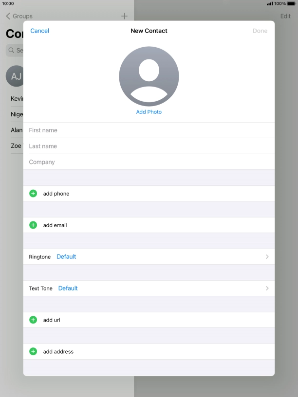 Press First name and key in the first name.