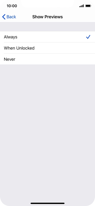 To select notification preview on the lock screen, press Always.