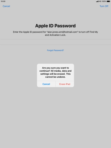 Press Erase iPad. Wait a moment while the factory default settings are restored. Follow the instructions on the screen to set up your tablet and prepare it for use.