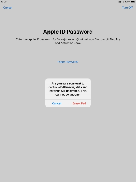 Press Erase iPad. Wait a moment while the factory default settings are restored. Follow the instructions on the screen to set up your tablet and prepare it for use.