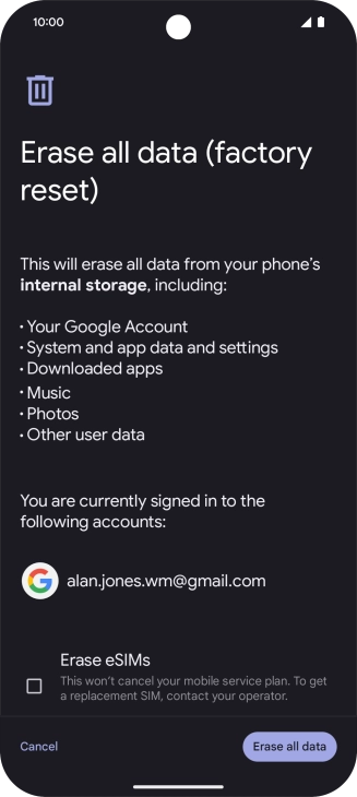 Press Erase all data.