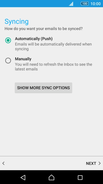If this screen is displayed, you email account has been recognised and set up automatically. Follow the instructions on the screen to key in more information and finish setting up your phone.
