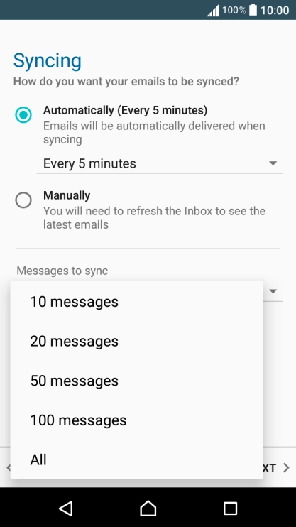 Press the required setting.
