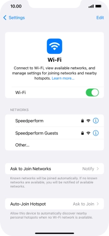 Press the required Wi-Fi network and key in the password for the Wi-Fi network.