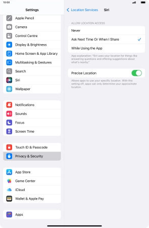 Press the required setting to turn the function on or off.