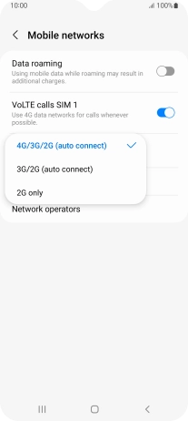 Press the required network mode.