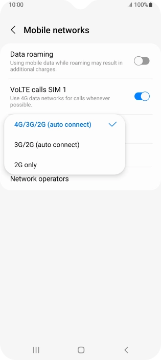 Press the required network mode.