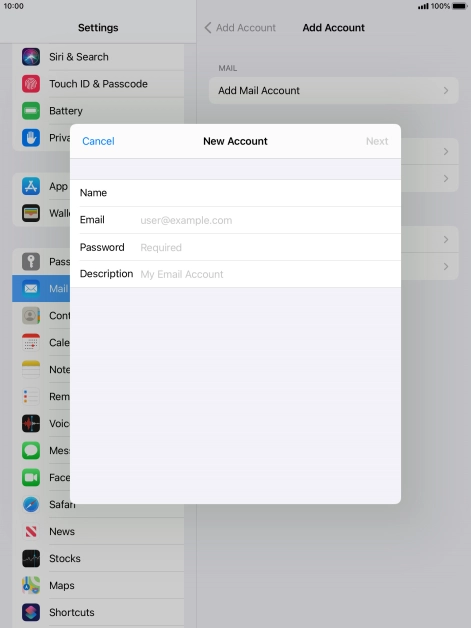 Press Email and key in your email address.