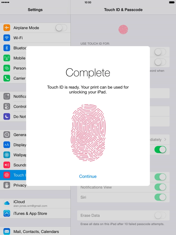 Press Continue. If you haven't previously selected a lock code, key in a code of your own choice twice.