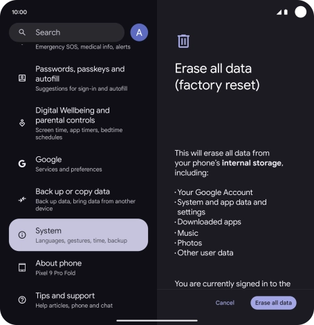 Press Erase all data.