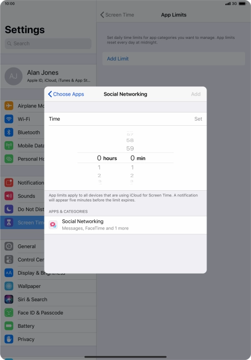 Set the required time limit for use of the selected category.