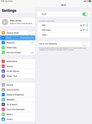 Press the required Wi-Fi network and key in the password for the Wi-Fi network.