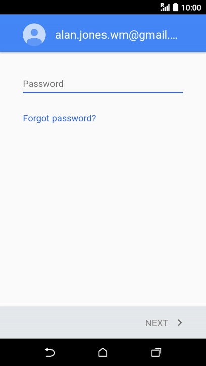 Press the text input field and key in the password for your Google account.