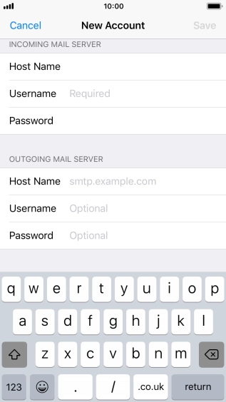 Press Username and key in the username for your email account.