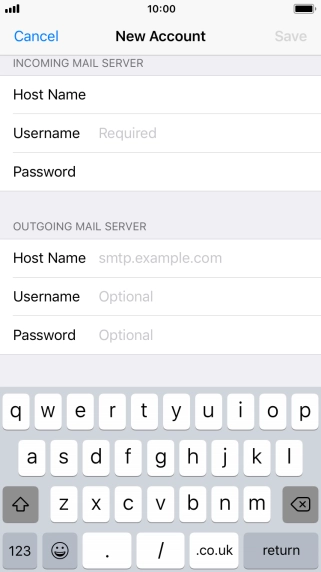 Press Username and key in the username for your email account.