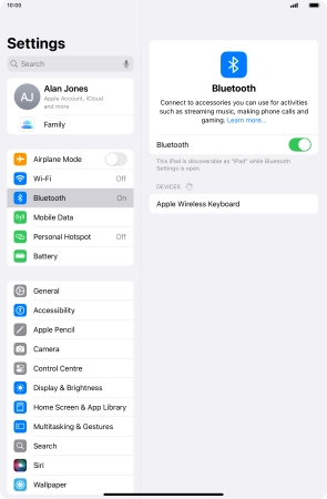 Press the required Bluetooth device and follow the instructions on the screen to pair the device with your tablet.