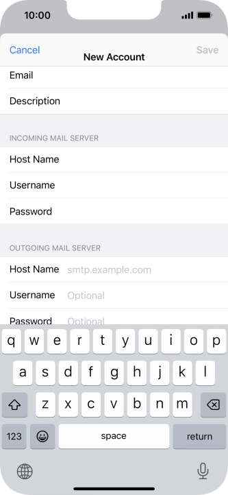 Press Host Name and key in the name or IP address of your email provider's outgoing server. Please note that if you can't send email messages when using your email provider's outgoing server, key in smtp.vodafone.net.au (Vodafone's outgoing server).