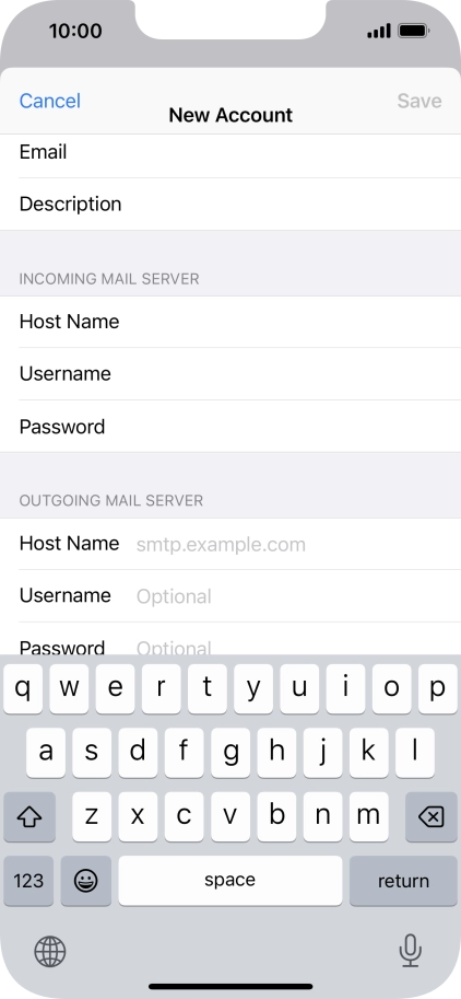 Press Host Name and key in the name or IP address of your email provider's outgoing server. Please note that if you can't send email messages when using your email provider's outgoing server, key in smtp.vodafone.net.au (Vodafone's outgoing server).