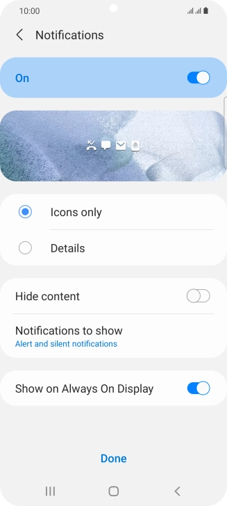 Press the required settings to turn them on or off.