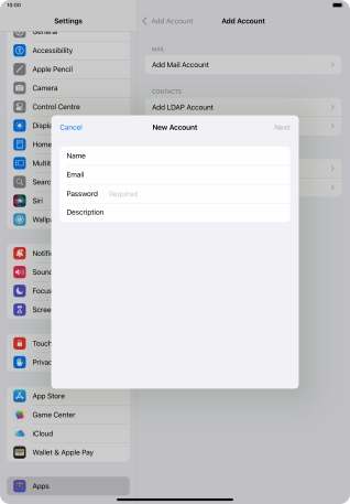 Press Password and key in the password for your email account.
