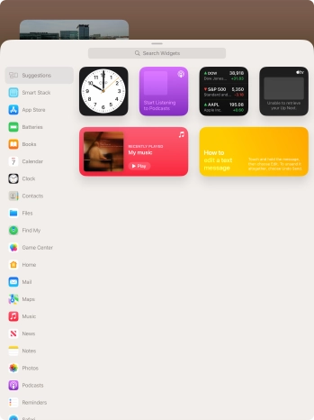 Press the required widget.