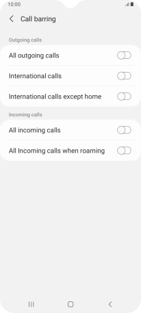 Press the required barring type to turn the function on or off.