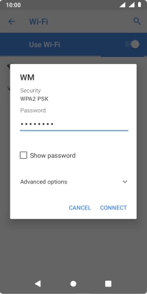 Key in the password for the Wi-Fi network and press CONNECT.
