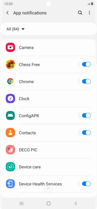 Press the indicators next to the required apps to turn the function on or off.