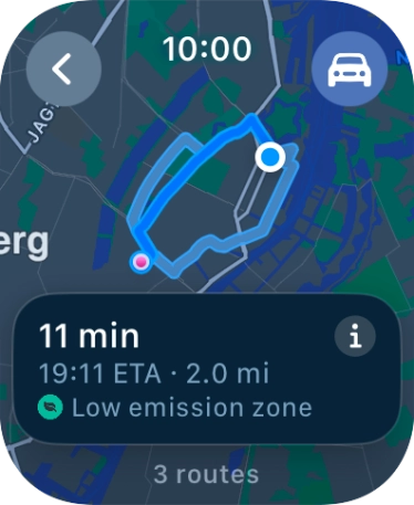 Turn the Digital Crown to see the suggested routes.