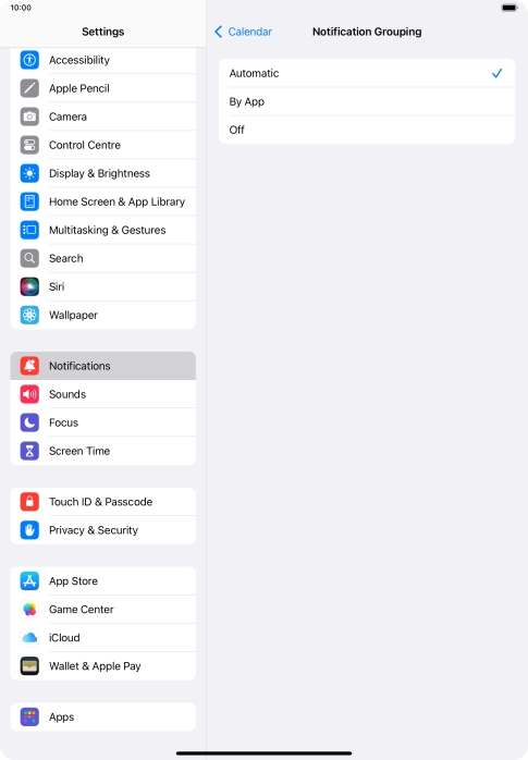 Press the required setting.