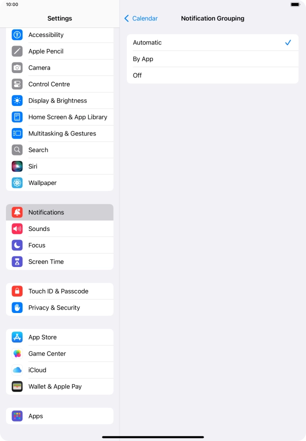 Press the required setting.