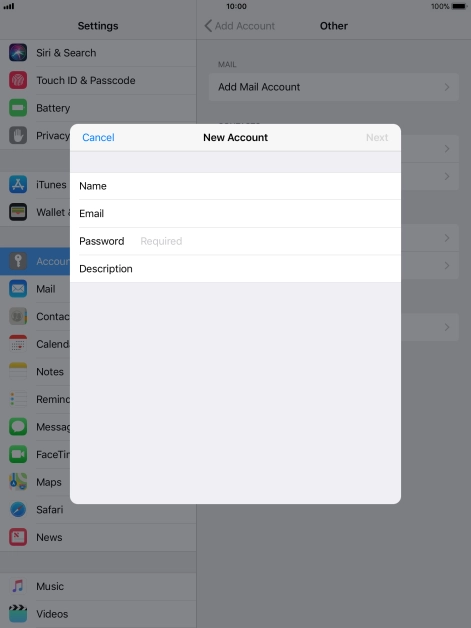 Press Password and key in the password for your email account.